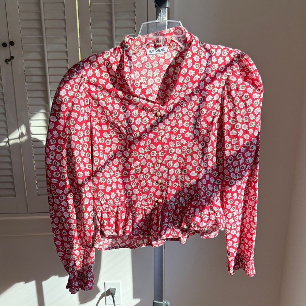 Batsheva Red and White Floral Blouse